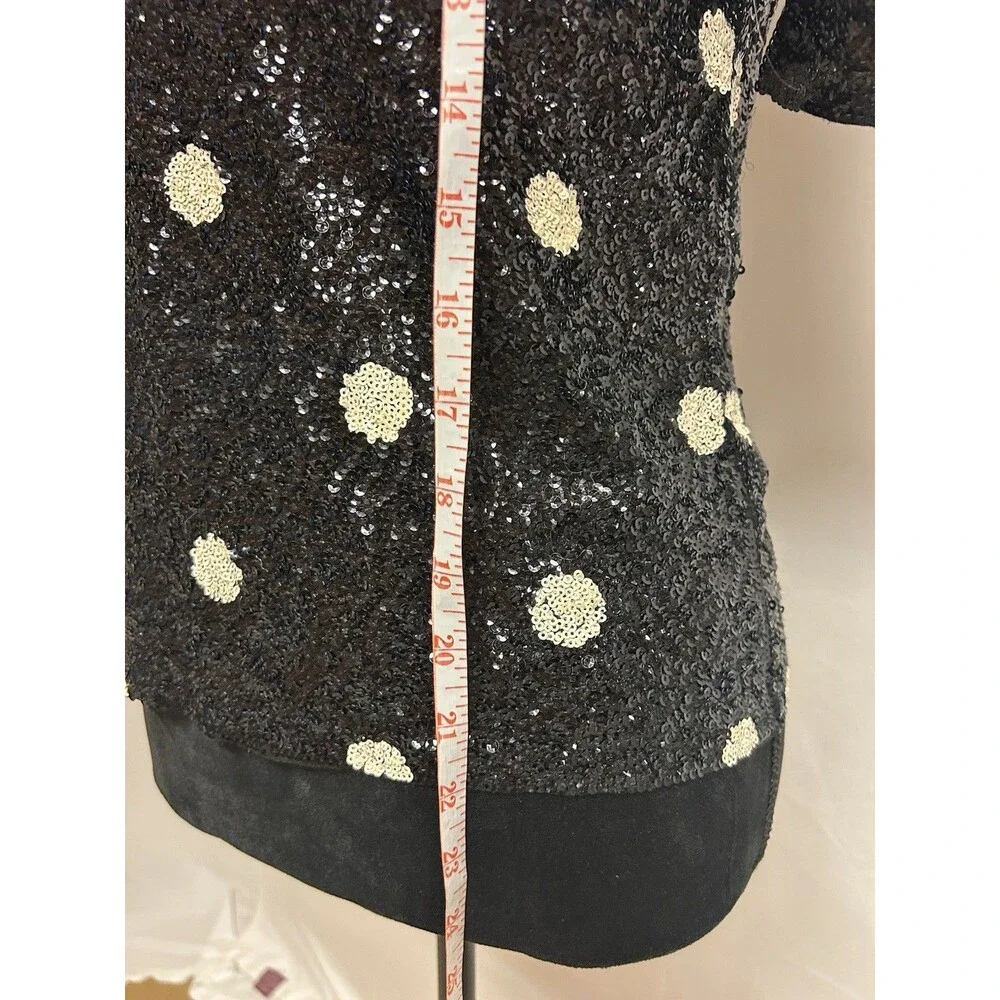 J.Crew Womens Size XS Black Sequin Polka Dot Top Short Sleeve Round Neck
